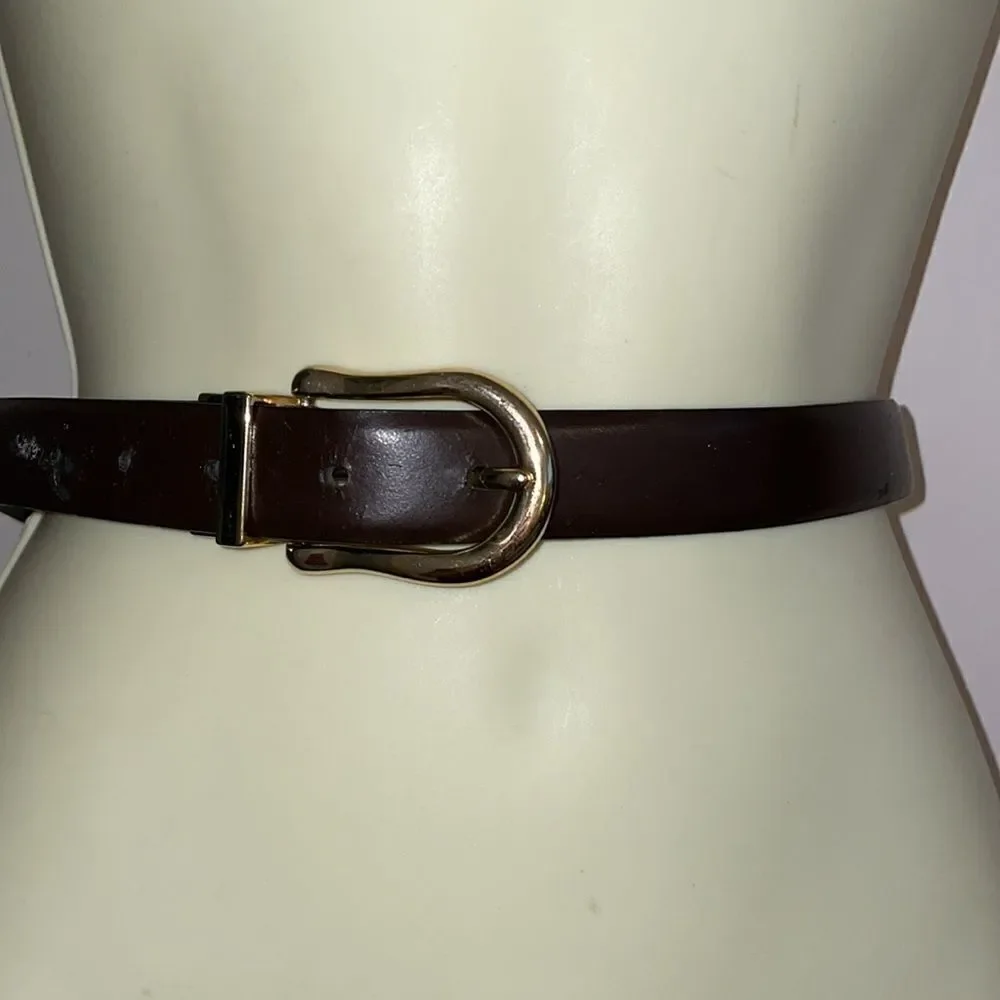 Black/brown reversible belt with gold buckle‎